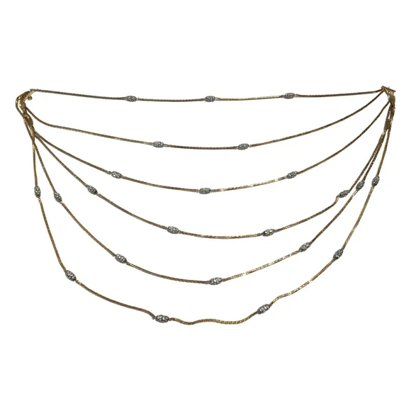 Vintage Christian Dior 6 Strand Gold Tone Necklace, Pave Crystal Beads, 1970s - Picture 2 of 14